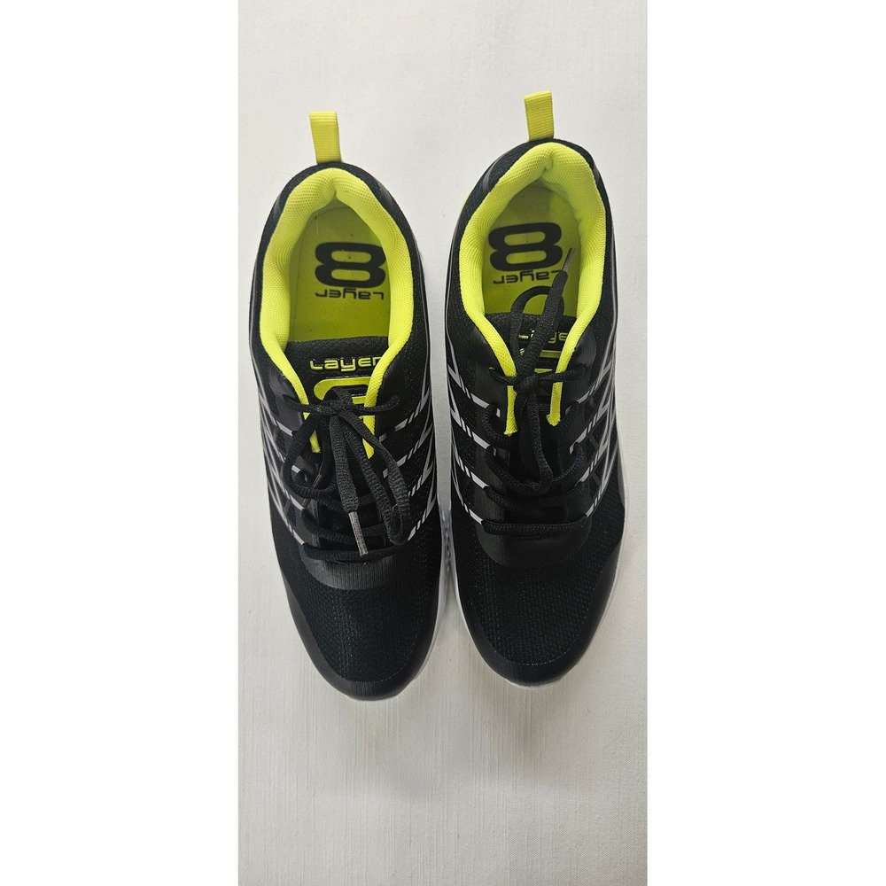 Layer 8 Mens Athletic Running Shoes Black Neon Yellow Mesh Sneakers Size 9